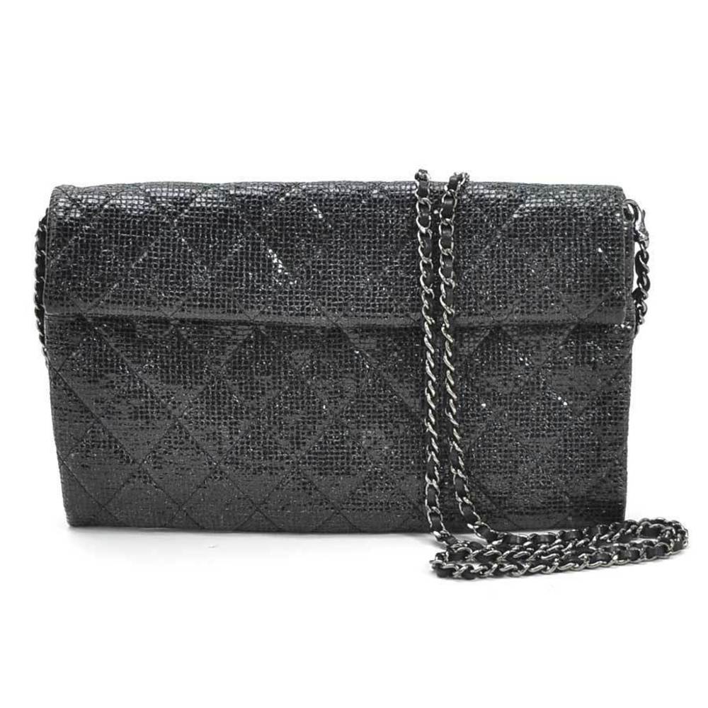 Chanel Christmas Chain Shoulder Bag Leather Black